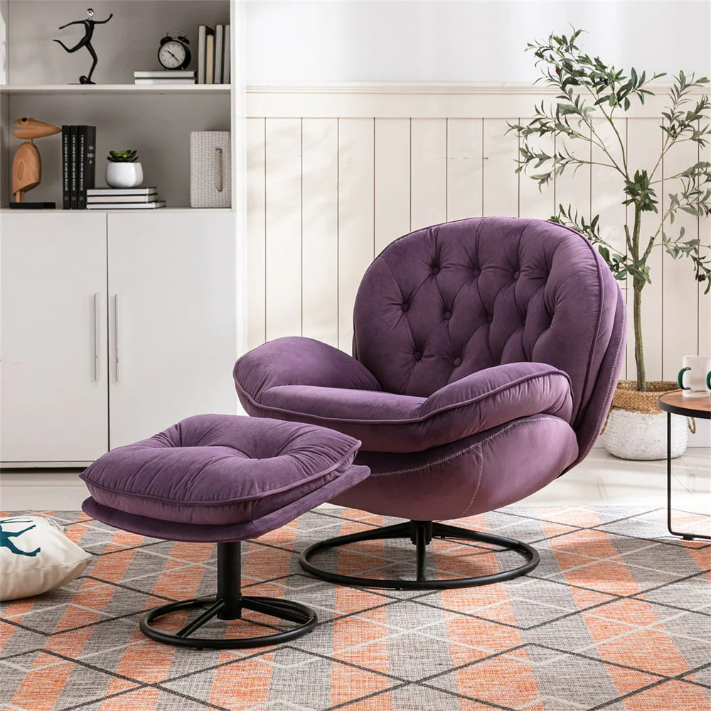 Velvet Swivel Accent Chair with Ottoman Set, Modern Lounge Chair with Footrest and Metal Base Comfy - Product image 15
