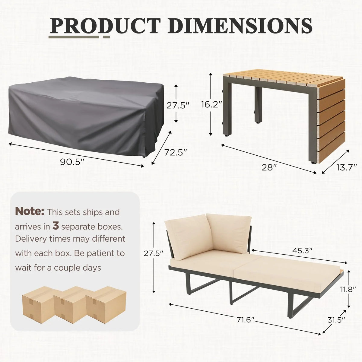 AECOJOY 4 Piece Metal Patio Furniture Set with Waterproof Cover, Convertible Outdoor Daybed with Coffee - Product image 13