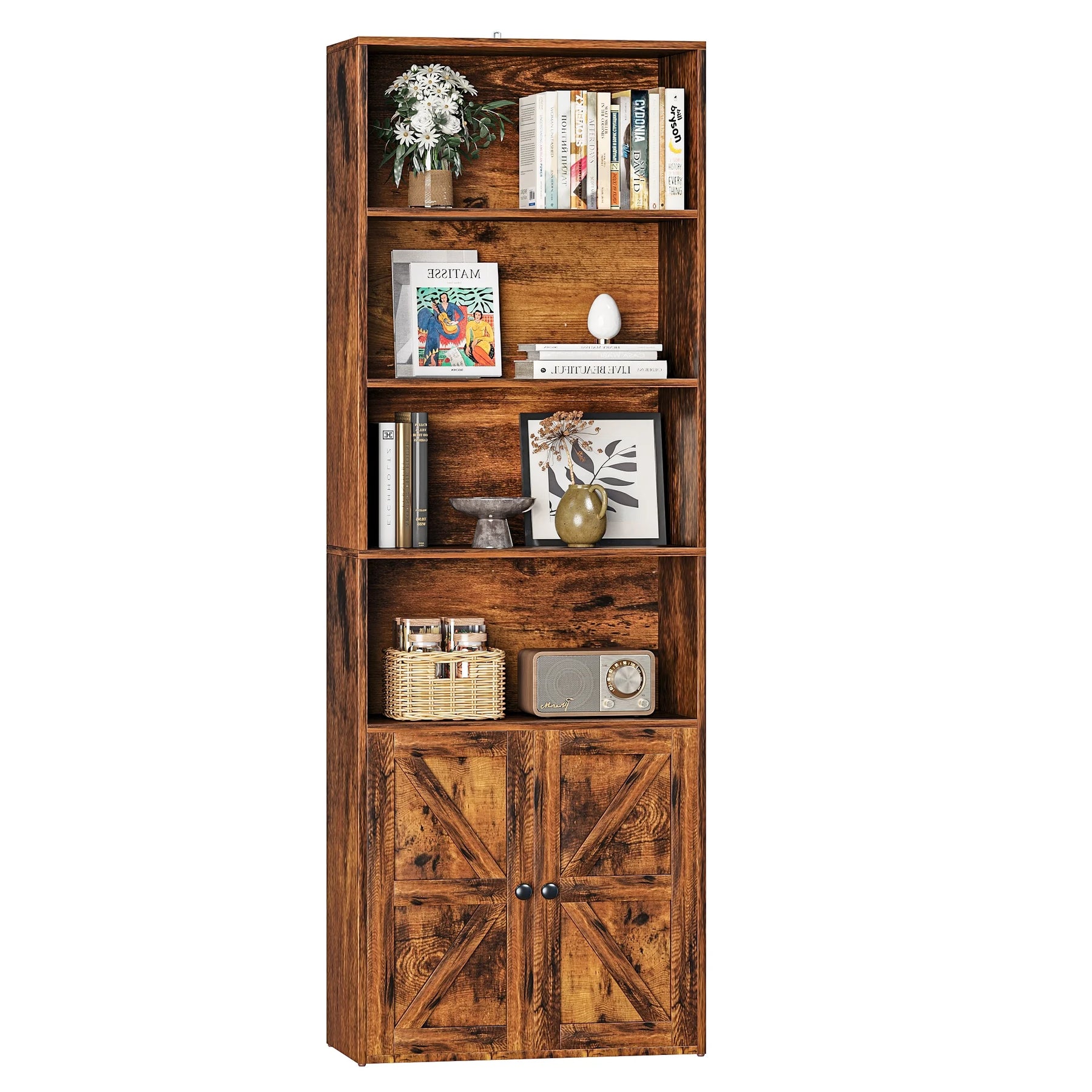 Furmax 1 Piece 4 - Shelf Farmhouse Bookcases 4 - Tier Bookshelf with Adjustable Shelves&Doors - Product image 25
