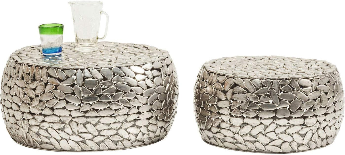Kare Design Pebbles Deluxe Coffee Table, Steel, Silver, Diameter 66/56 cm, Living room coffee table set of 2, Furniture, Interior Decoration, Bedroom Decoration, Home