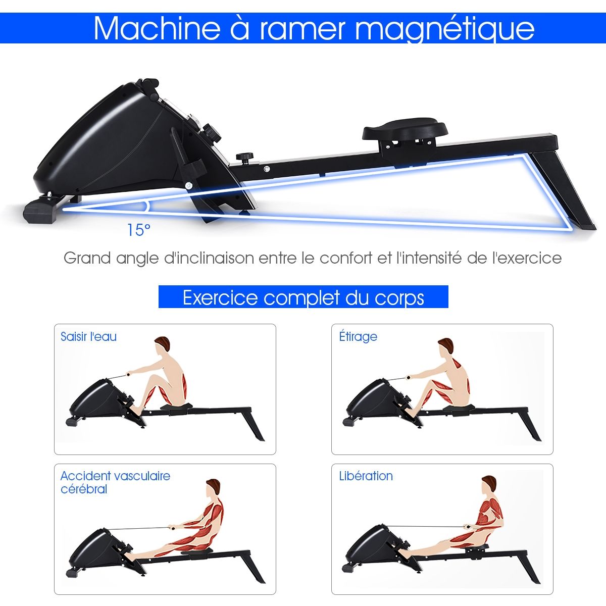 Foldable Rowing Machine with Resistance 10 Levels LCD Screen Capacity 120kg Arm Strength Training Cardio-Training Black -
