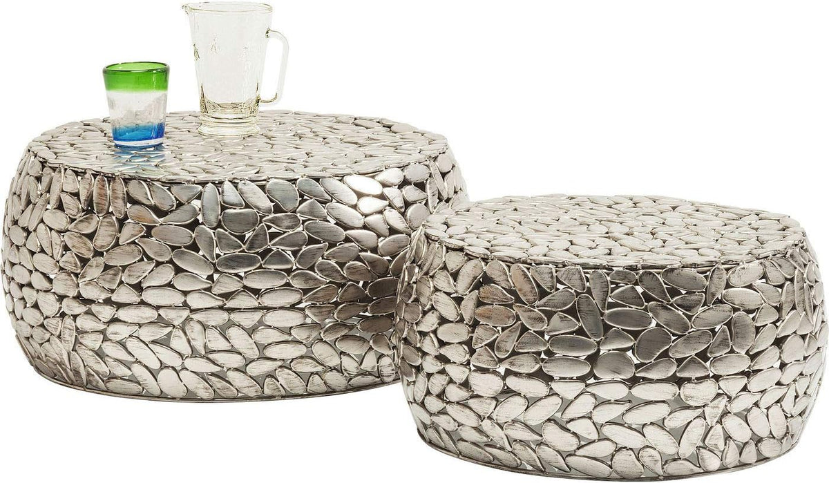 Kare Design Pebbles Deluxe Coffee Table, Steel, Silver, Diameter 66/56 cm, Living room coffee table set of 2, Furniture, Interior Decoration, Bedroom Decoration, Home