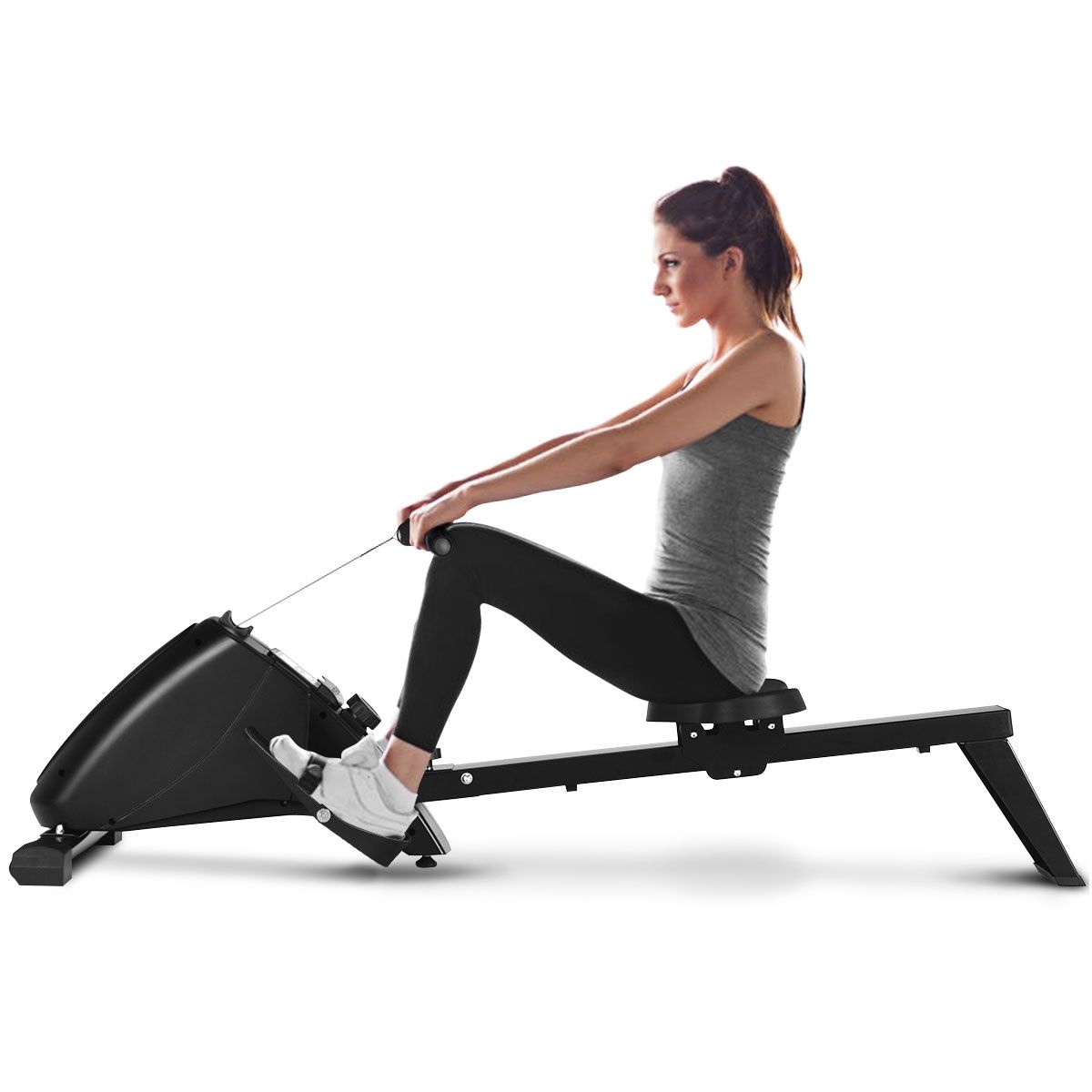 Foldable Rowing Machine with Resistance 10 Levels LCD Screen Capacity 120kg Arm Strength Training Cardio-Training Black -