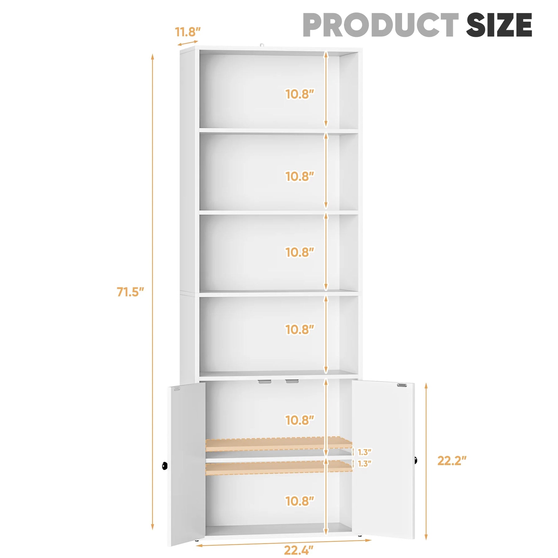 Furmax 1 Piece 4 - Shelf Farmhouse Bookcases 4 - Tier Bookshelf with Adjustable Shelves&Doors - Product image 6