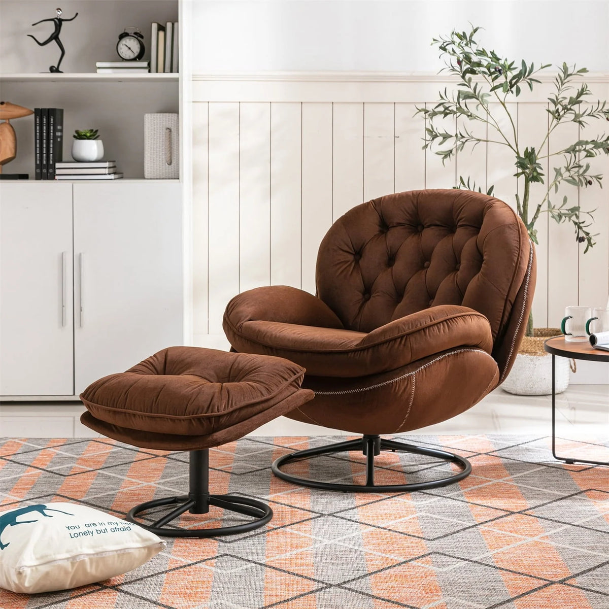 Velvet Swivel Accent Chair with Ottoman Set, Modern Lounge Chair with Footrest and Metal Base Comfy - Product image 8