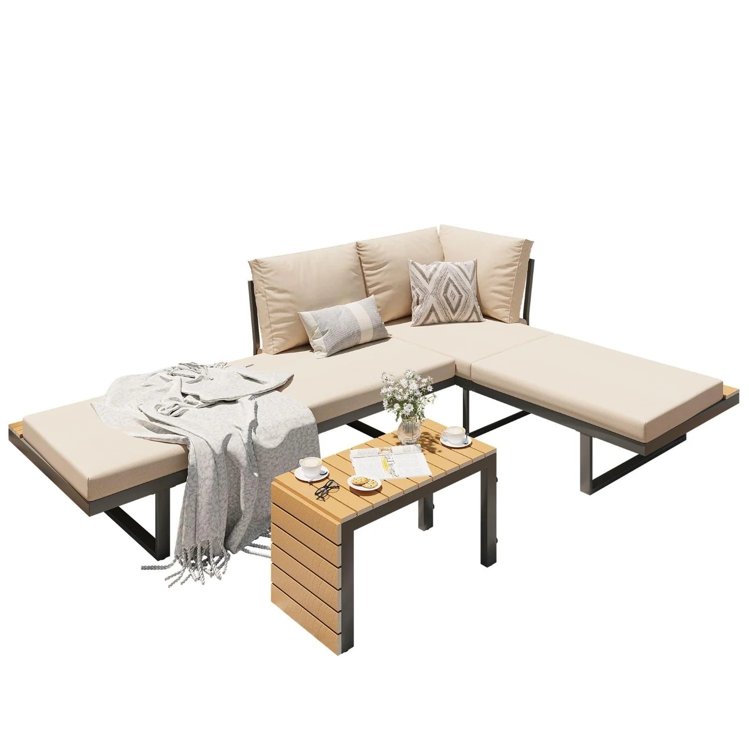 AECOJOY 4 Piece Metal Patio Furniture Set with Waterproof Cover, Convertible Outdoor Daybed with Coffee - Product image 20