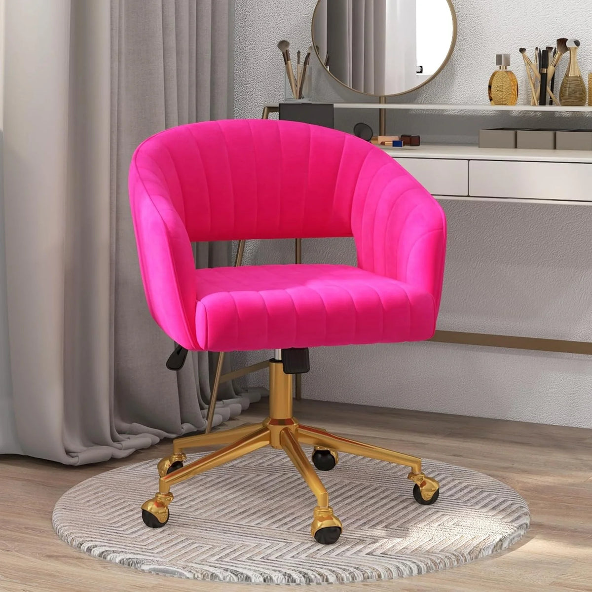 Home Office Swivel Desk Chair, Modern Velvet Vanity Chair, Height Adjustable Armchair with Gold Base - Product image 23