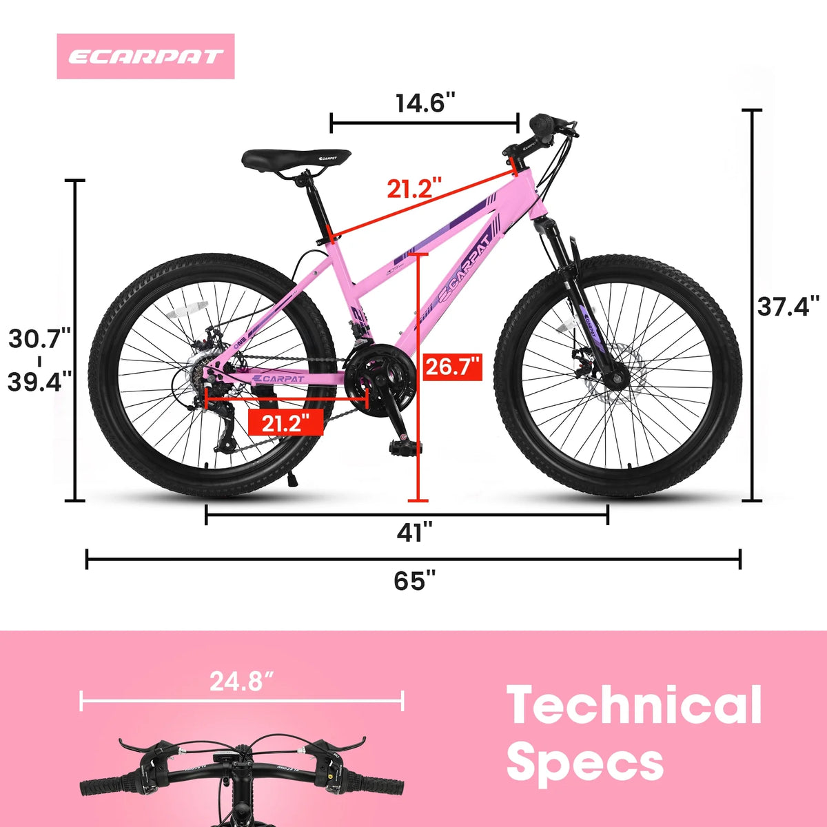 Ecarpat 26 in Mountain Bike Adults Womens Mountain Bicycles with Dual Disc Brakes Shimano 21 - Product image 5