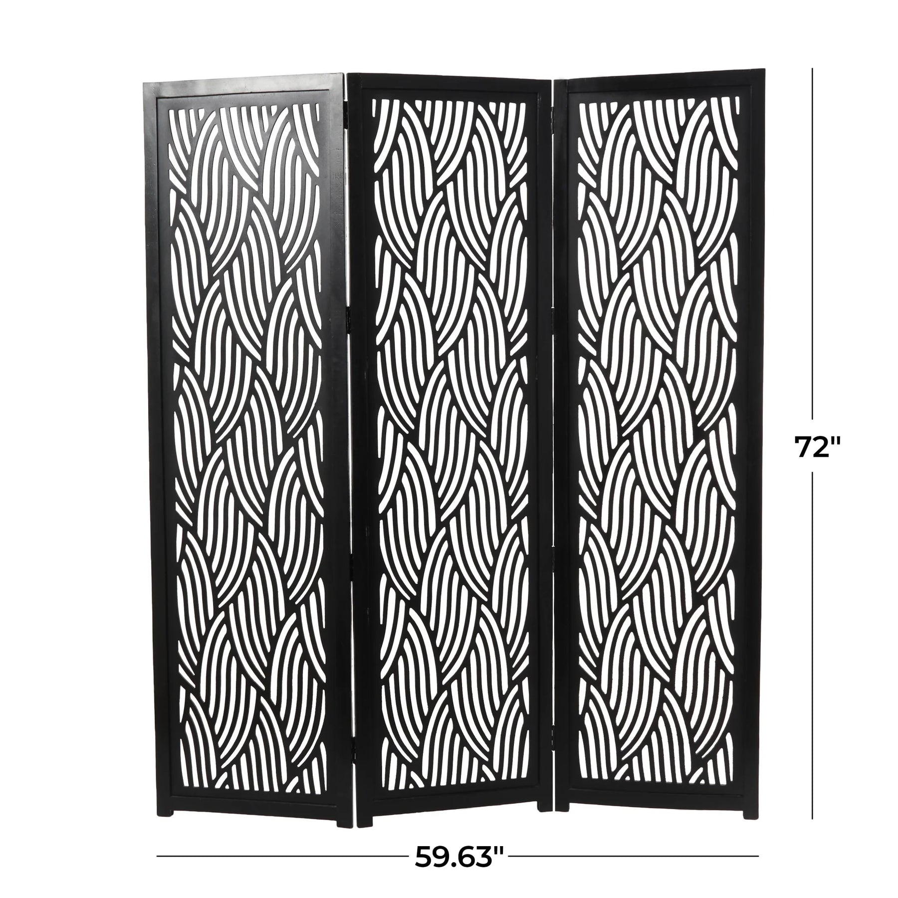 Decmode 60" x 72" Black Mango Wood Abstract Wavy Cutout 3 Panel Room Divider Screen, 1 - Piece - Product image 4