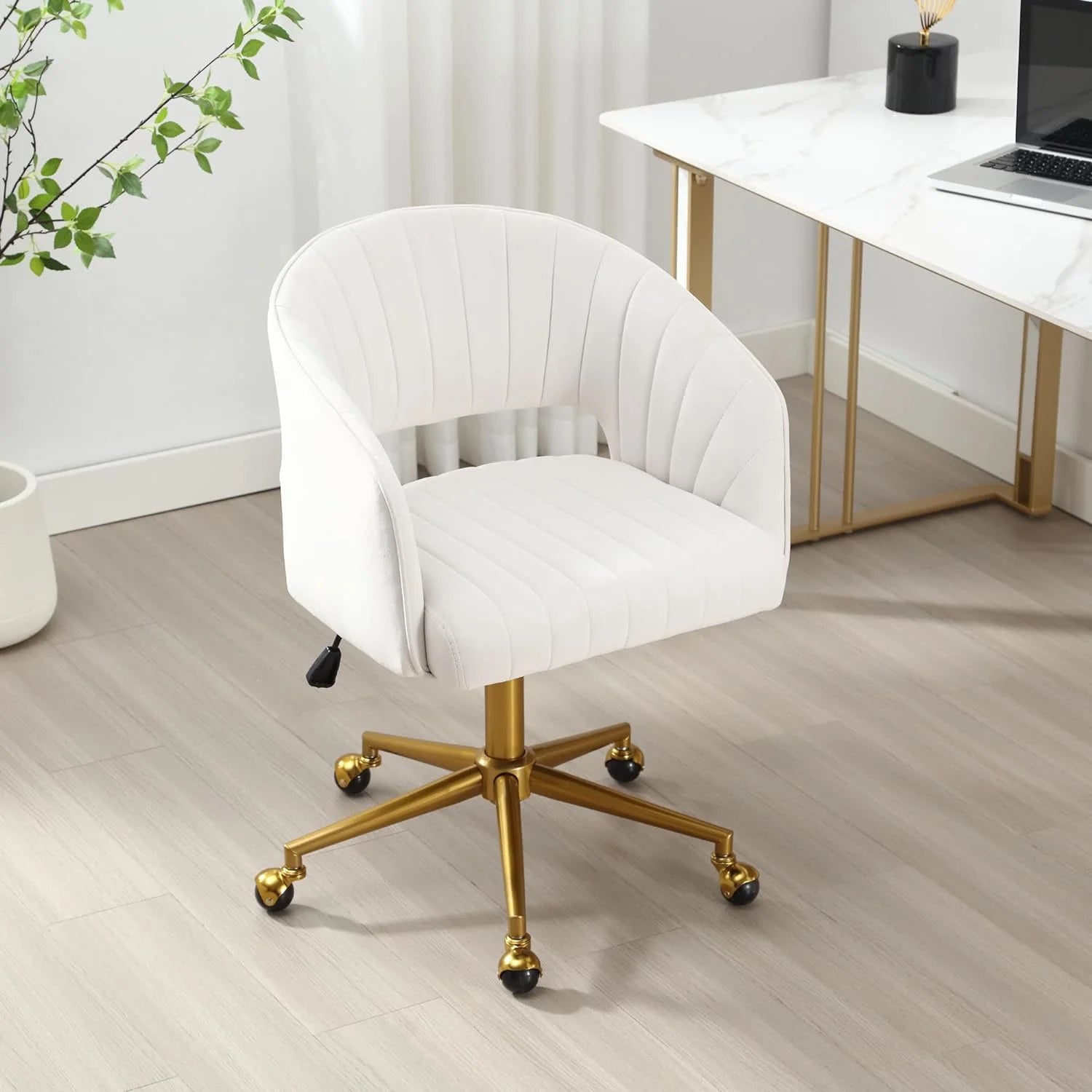 Home Office Swivel Desk Chair, Modern Velvet Vanity Chair, Height Adjustable Armchair with Gold Base - Product image 3