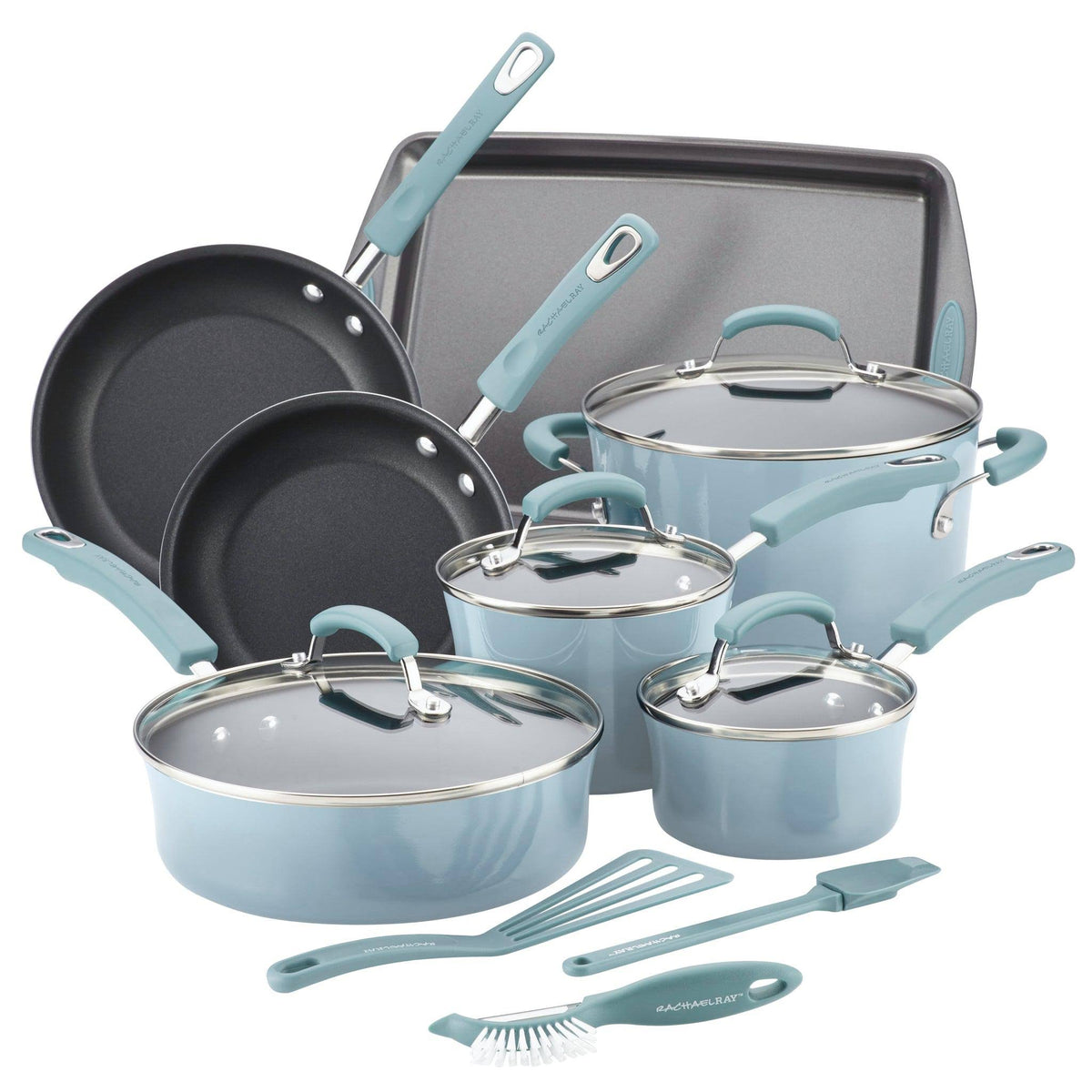 Rachael Ray Gradient Sky Blue Hard Enamel Nonstick Cookware Set, 14 PC - Product image 1