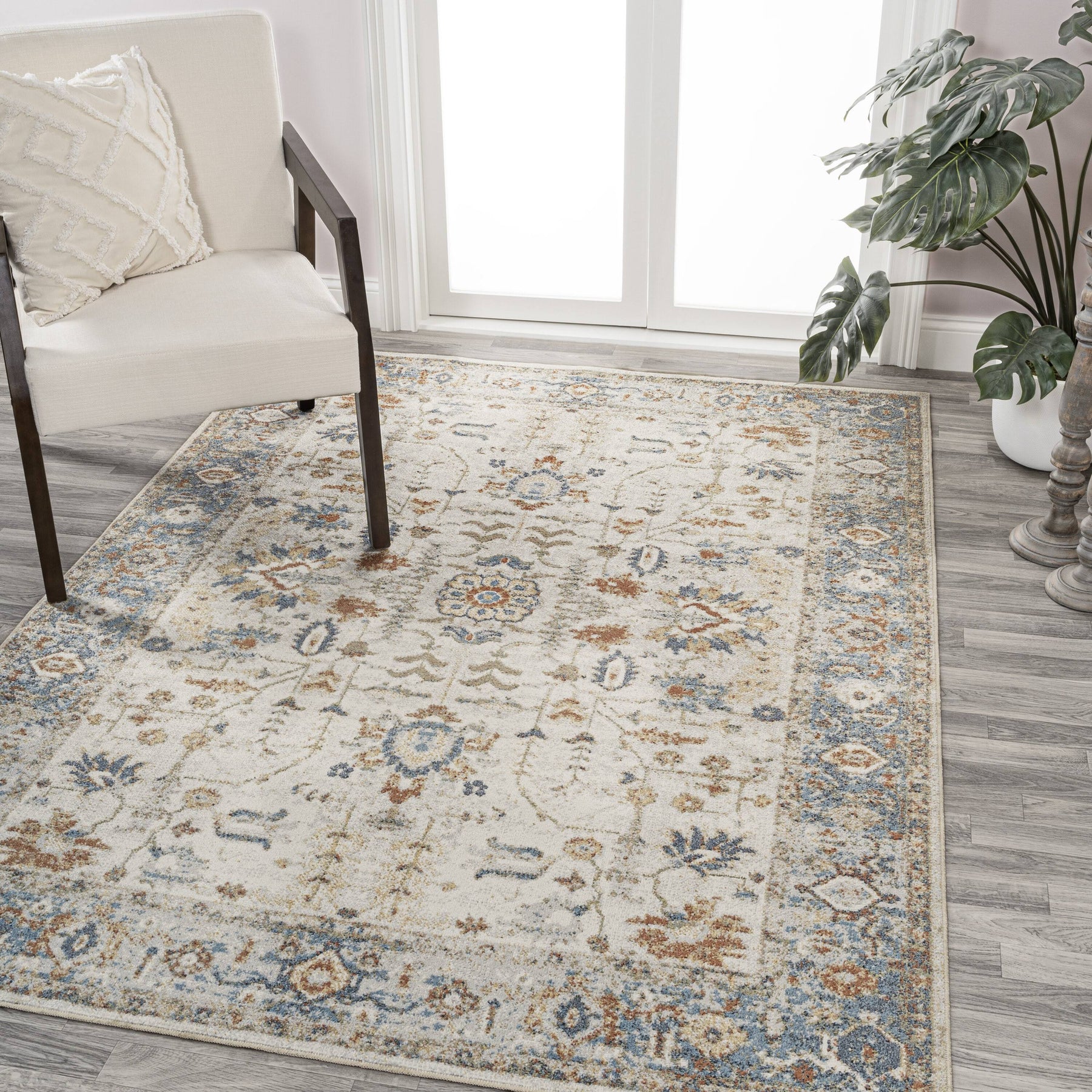 Jonathan Y Hiero CREAM/TERRA 8 ft. x 10 ft. Persian Border Low-Pile Machine-Washable Area Rug