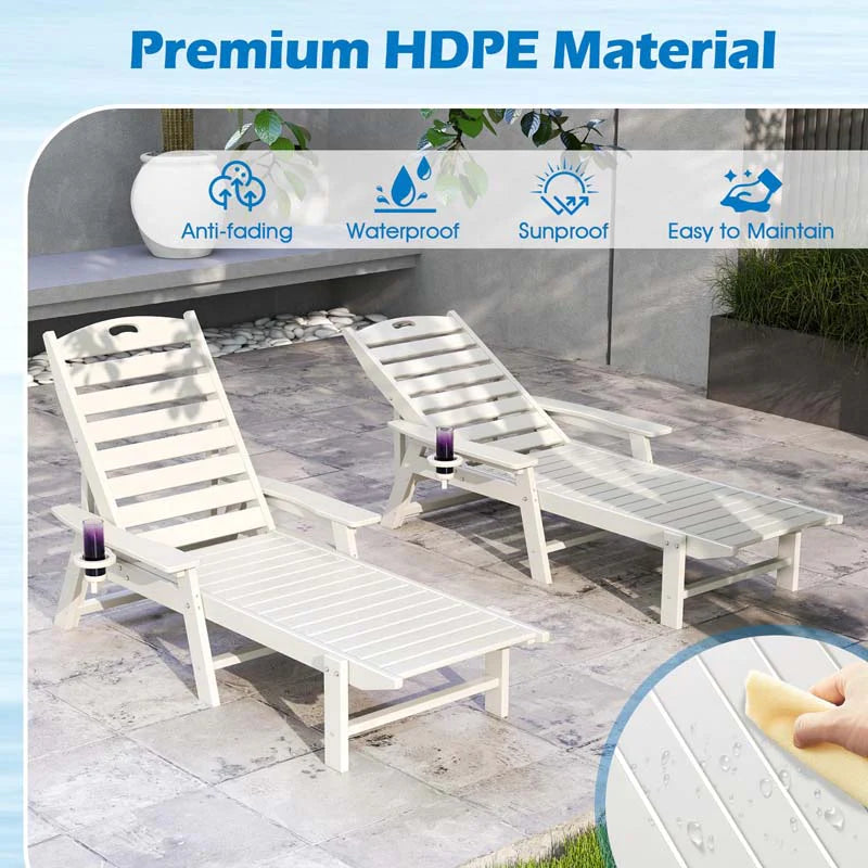 Outdoor Chaise Lounge Chair with 4-Position Backrest & Cup Holder, Weatherproof HDPE Reclining Patio Chair - Product image 5