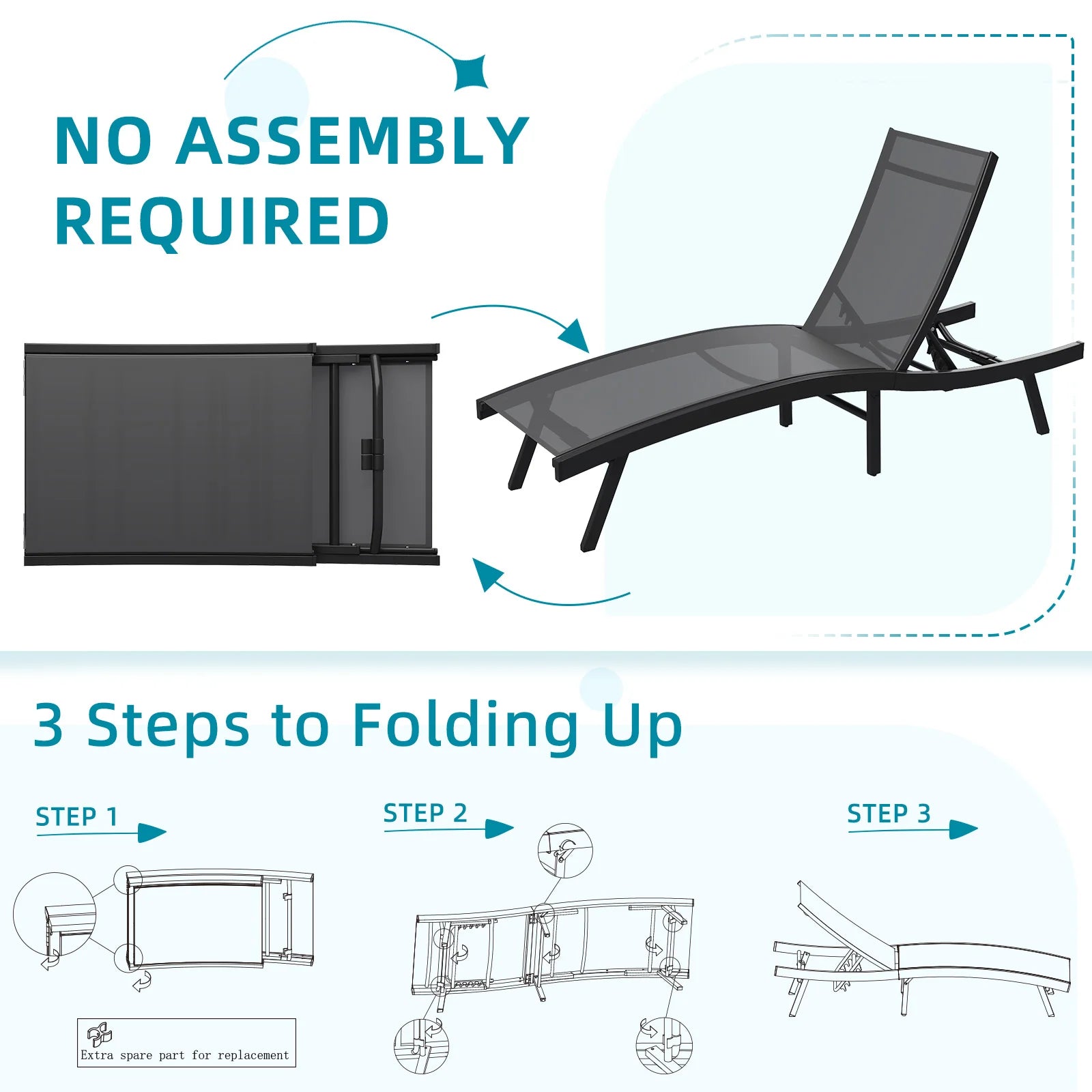 AECOJOY Outdoor Chaise Lounge, All Weather Pool Lounge Chairs Ergonomic Design (Dark Grey, 2 PCs) - Product image 9