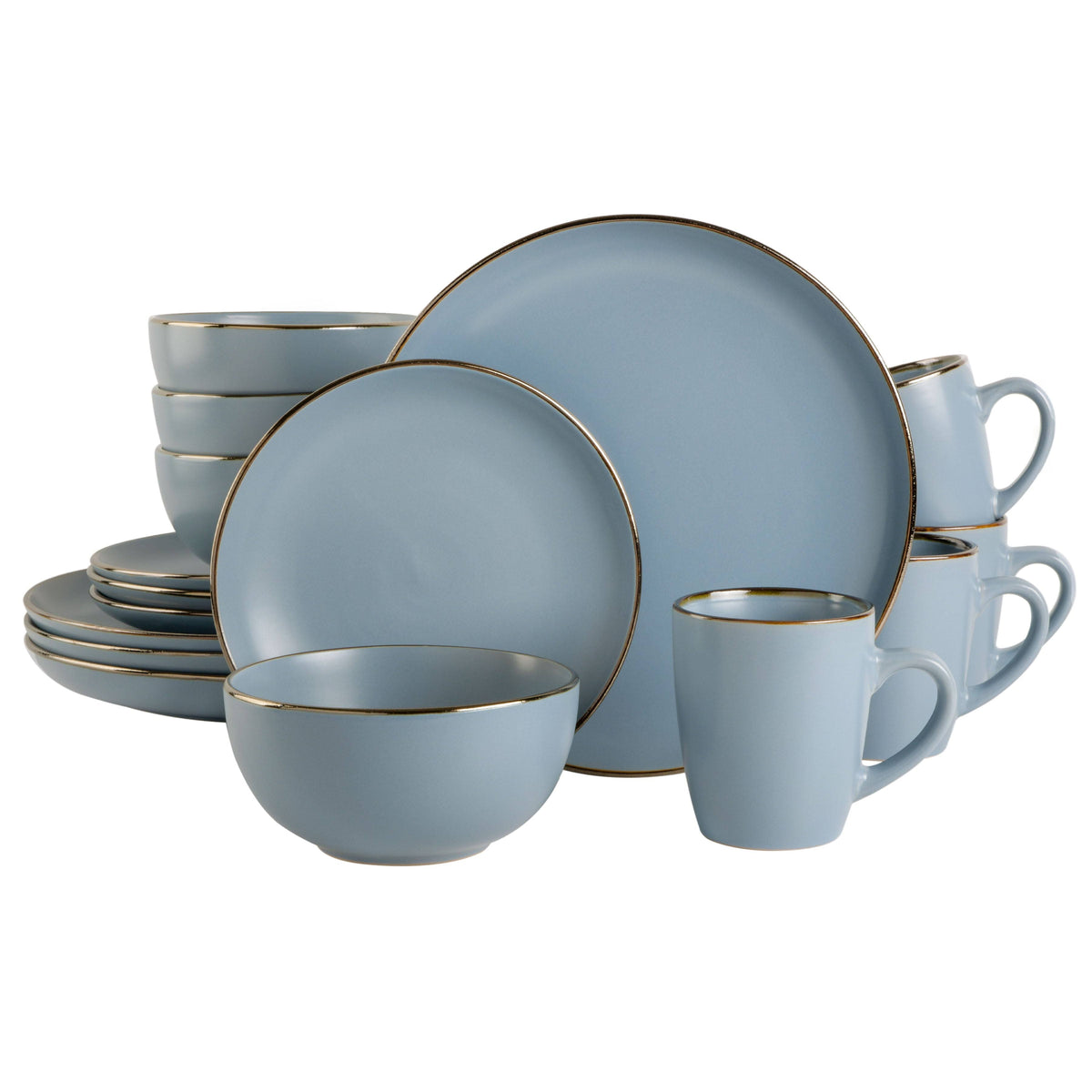 Gibson Home Rockaway Gold 16-Piece Stoneware Dinnerware Set Matte Blue - Product image 1