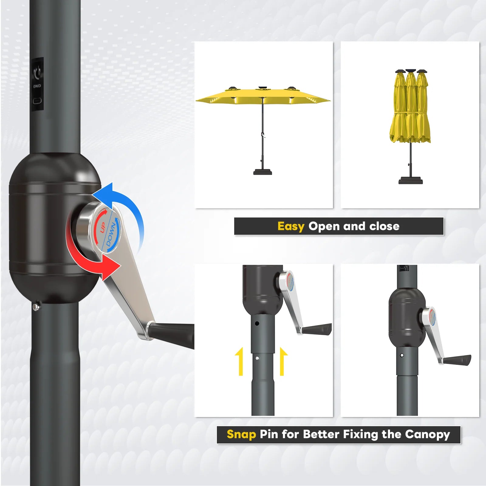 AECOJOY 15ft Patio Double-Sided Umbrella, 156 PCS Solar LED Light Outdoor Large Umbrella, Yellow - Product image 4
