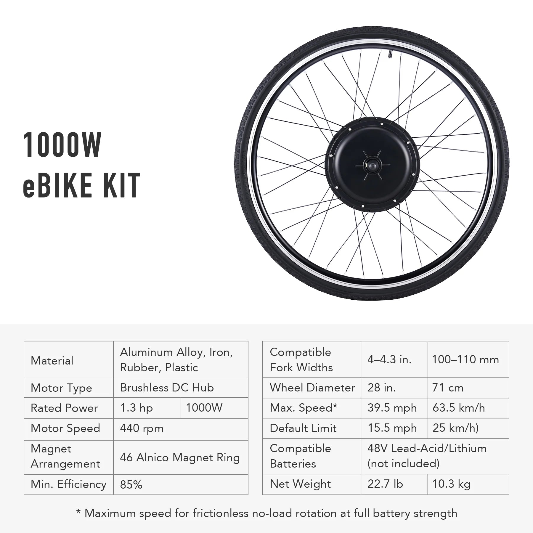 Viribus Electric Bike Conversion Kit 26" Rear Wheel 1000W Hub Motor LCD Ebike DIY Set - Product image 31