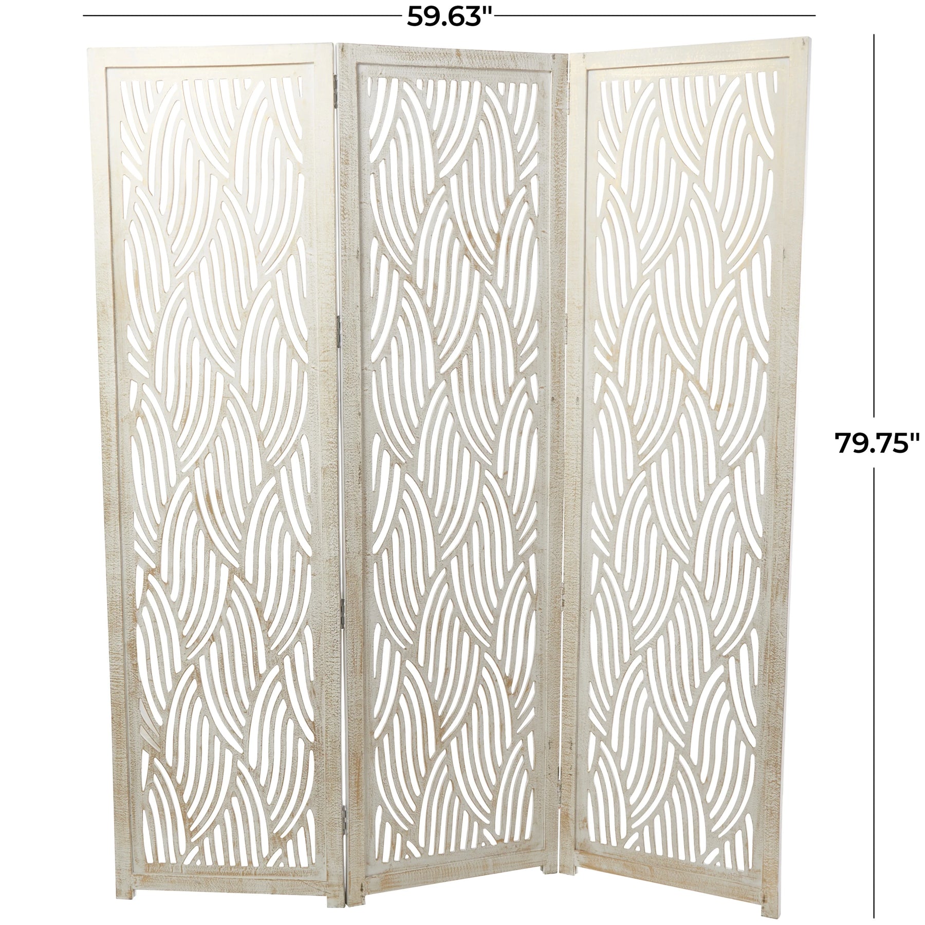 Decmode 60" x 72" Black Mango Wood Abstract Wavy Cutout 3 Panel Room Divider Screen, 1 - Piece - Product image 15
