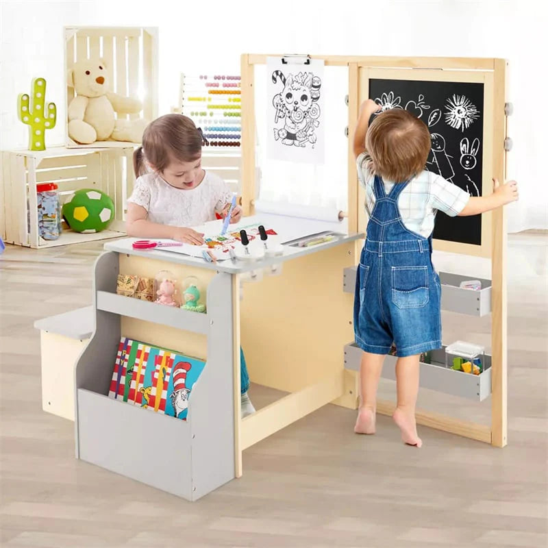 Kids Wooden Art Center Easel with Adjustable Double-Sided Blackboard & Whiteboard, Paper Roll - Product image 11