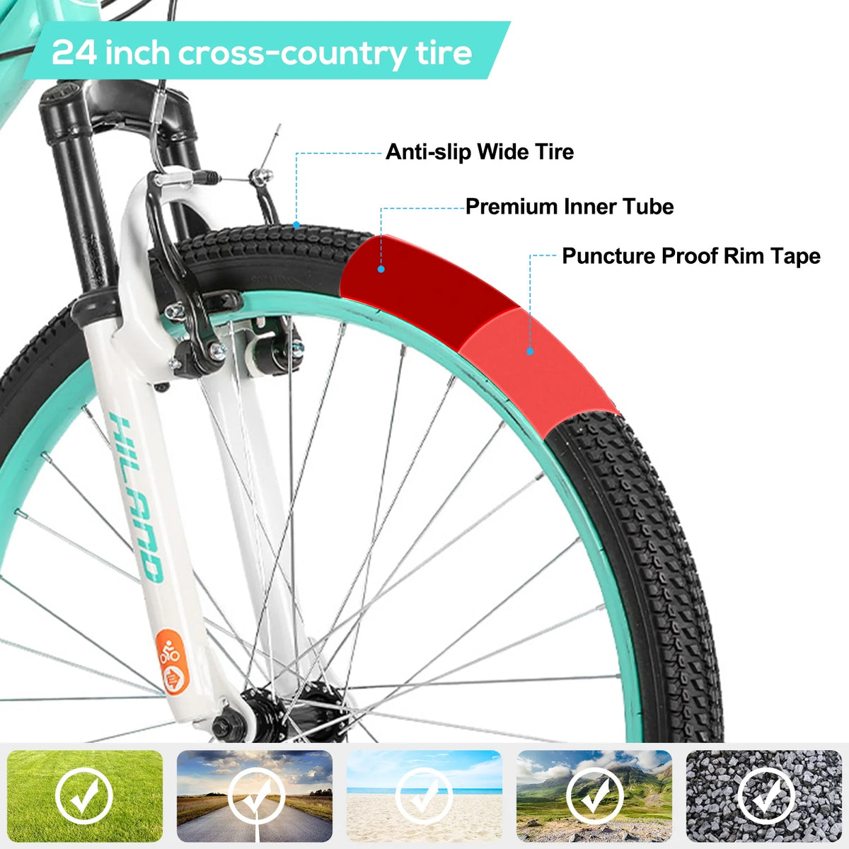 Hiland 24 in Mountain Bike, Front Suspension Fork Bicycles for Adults Multiple Colors - Product image 2