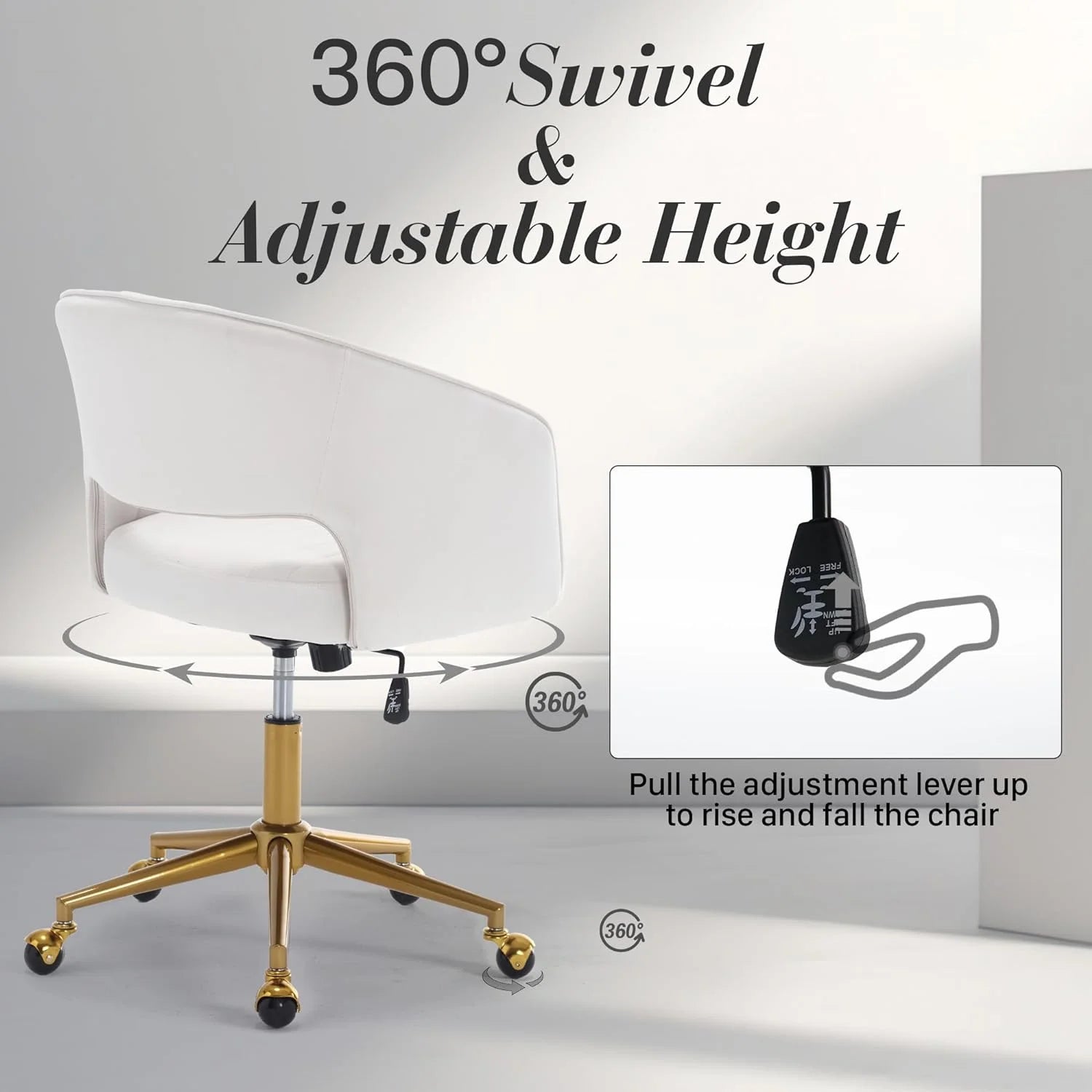 Home Office Swivel Desk Chair, Modern Velvet Vanity Chair, Height Adjustable Armchair with Gold Base - Product image 12