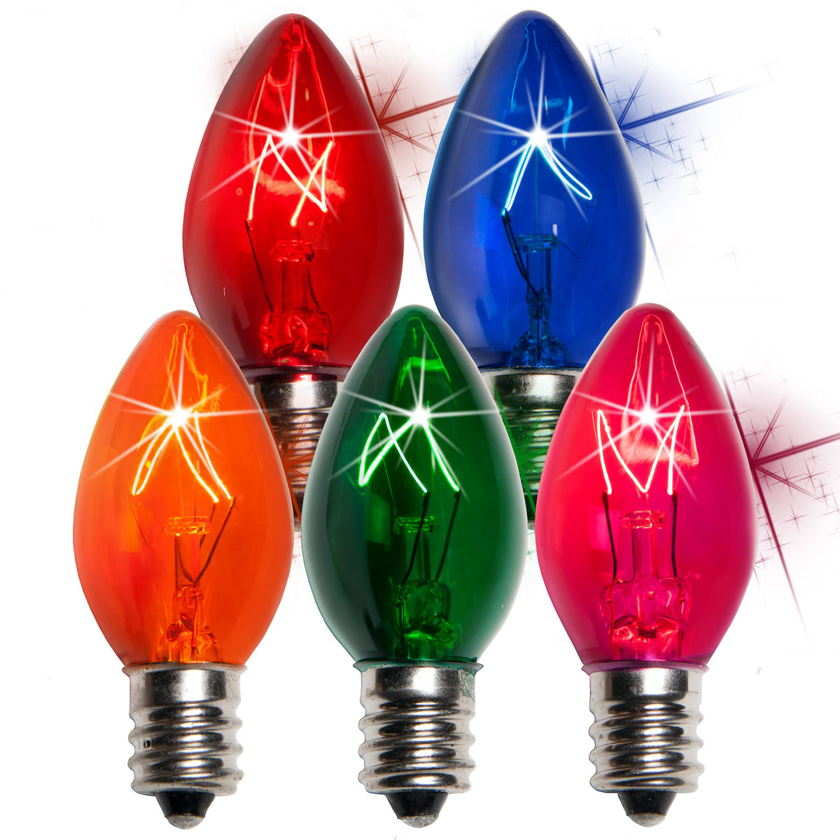 Kringle Traditions C7 Twinkle Transparent Bulbs, Transparent Multicolor, Set of 25 - Product image 1