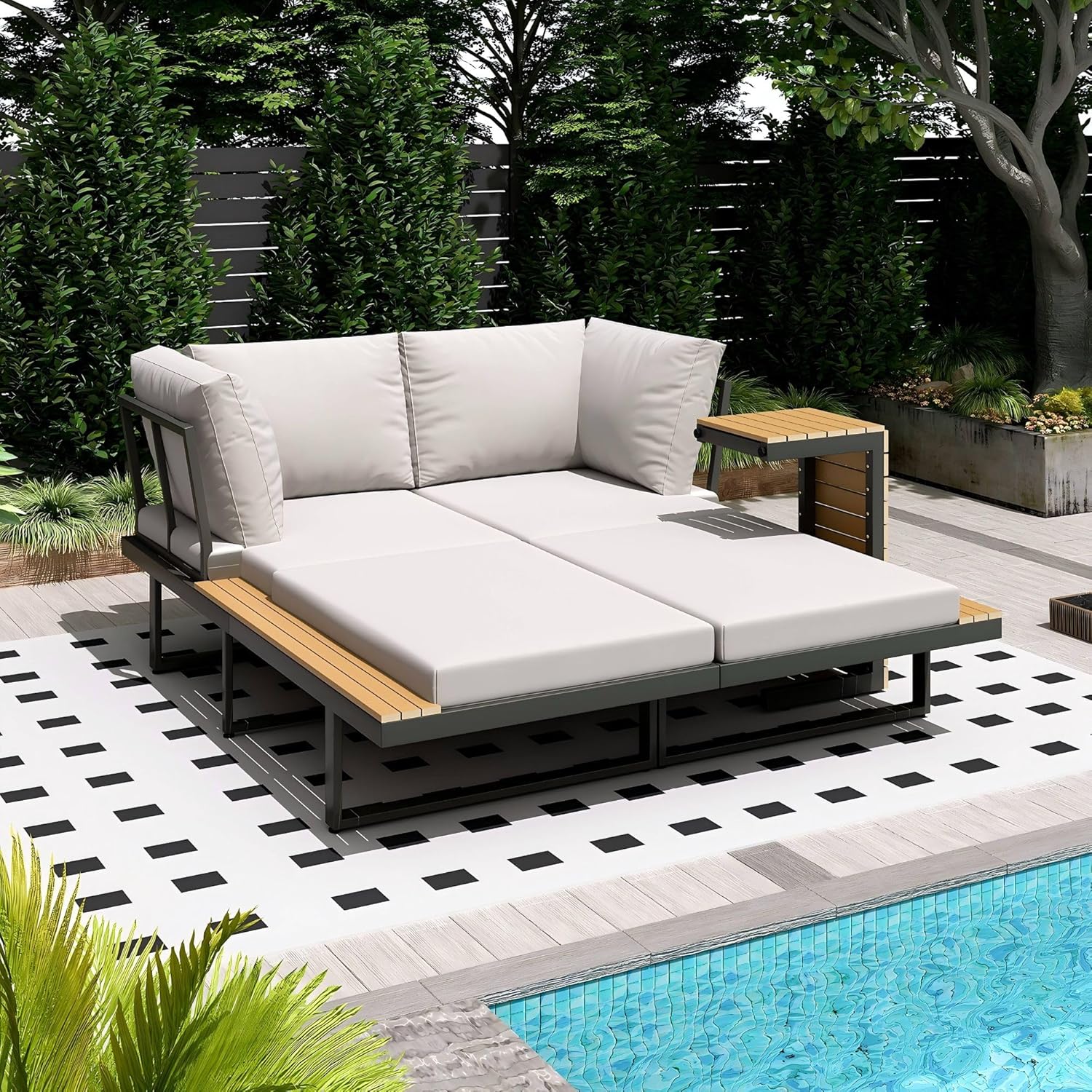 AECOJOY 4 Piece Metal Patio Furniture Set with Waterproof Cover, Convertible Outdoor Daybed with Coffee - Product image 2