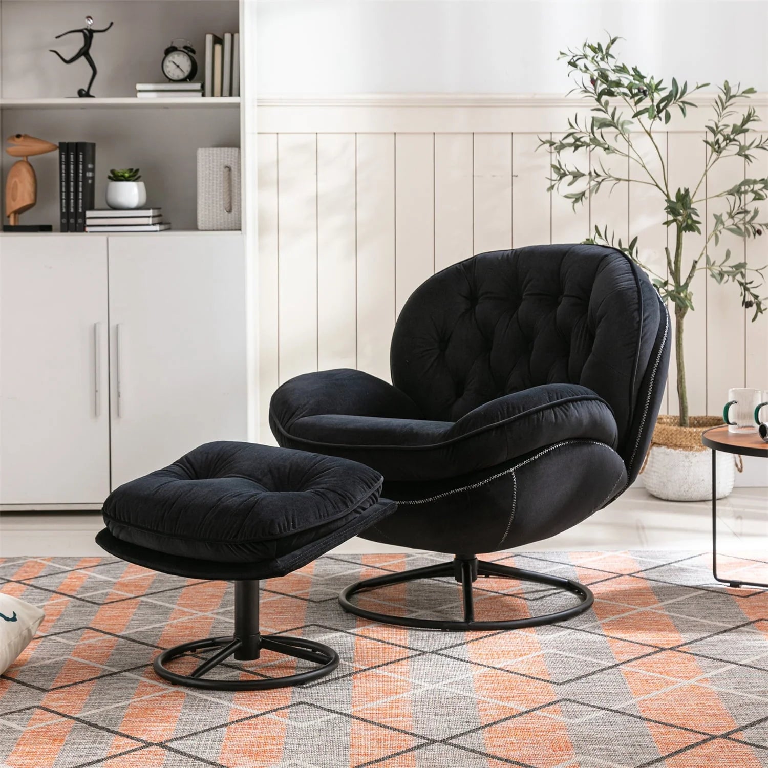 Velvet Swivel Accent Chair with Ottoman Set, Modern Lounge Chair with Footrest and Metal Base Comfy - Product image 4