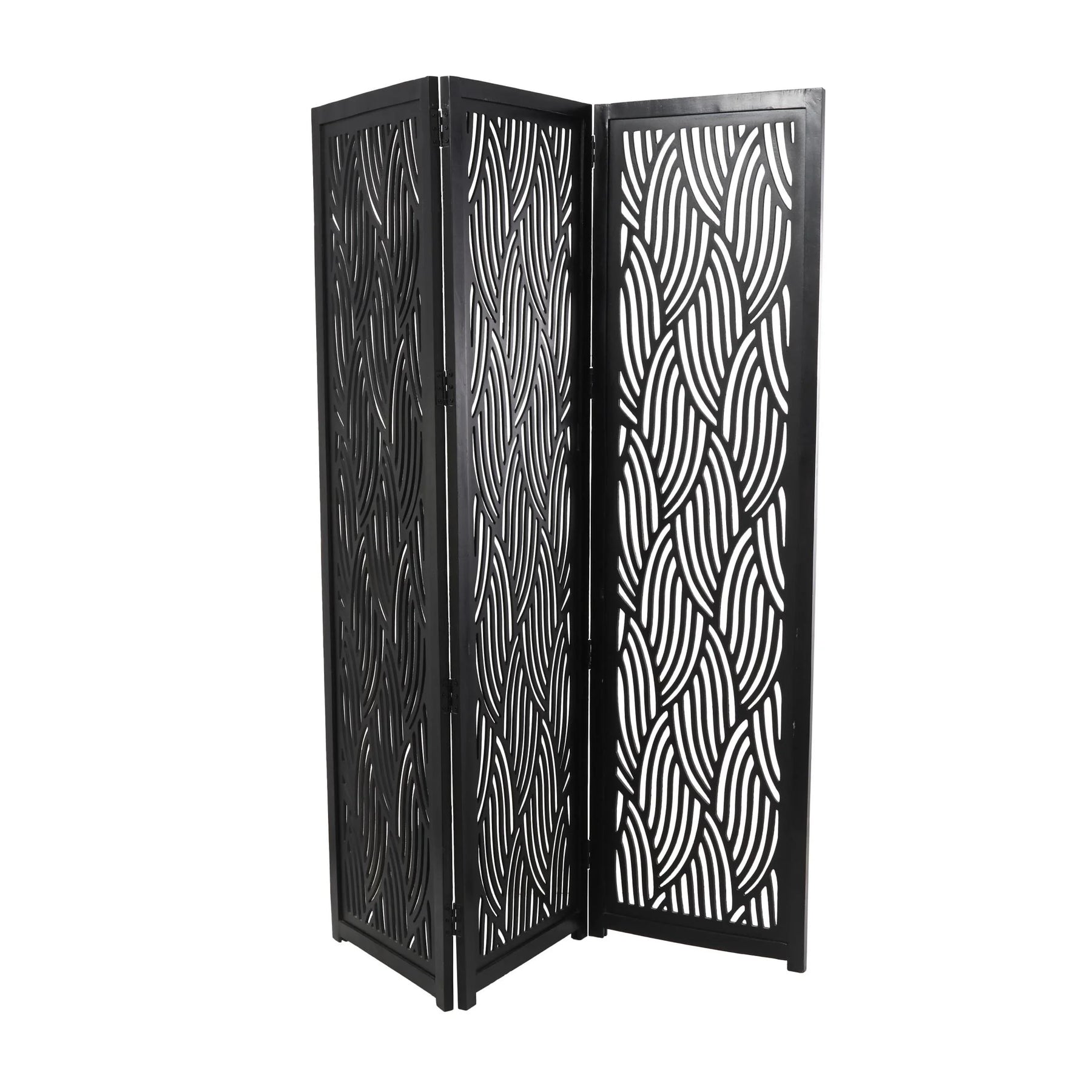 Decmode 60" x 72" Black Mango Wood Abstract Wavy Cutout 3 Panel Room Divider Screen, 1 - Piece - Product image 7