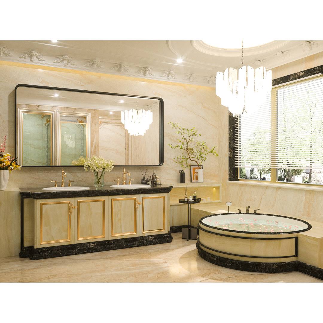Tyro Bathroom Decorative Home Decor Corner Hangs Accent Mirror Latitude Run Finish: Black, Size: 72" x 36" - Product image 1