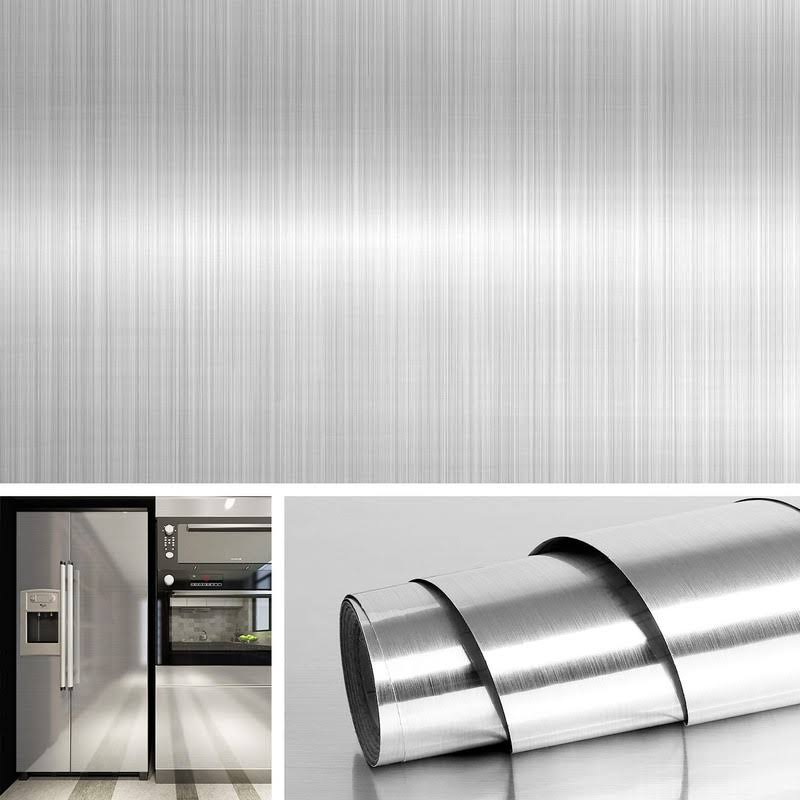 Livelynine Brushed Nickel Vinyl Peel and Stick Wallpaper Decorative Stainless Steel Wall Paper for - Product image 1