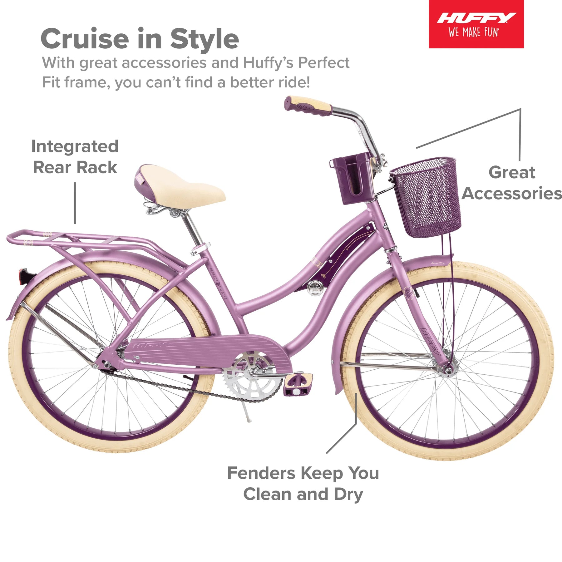 Huffy 24" Nel Lusso Girls' Cruiser Bike, Purple Satin - Product image 2