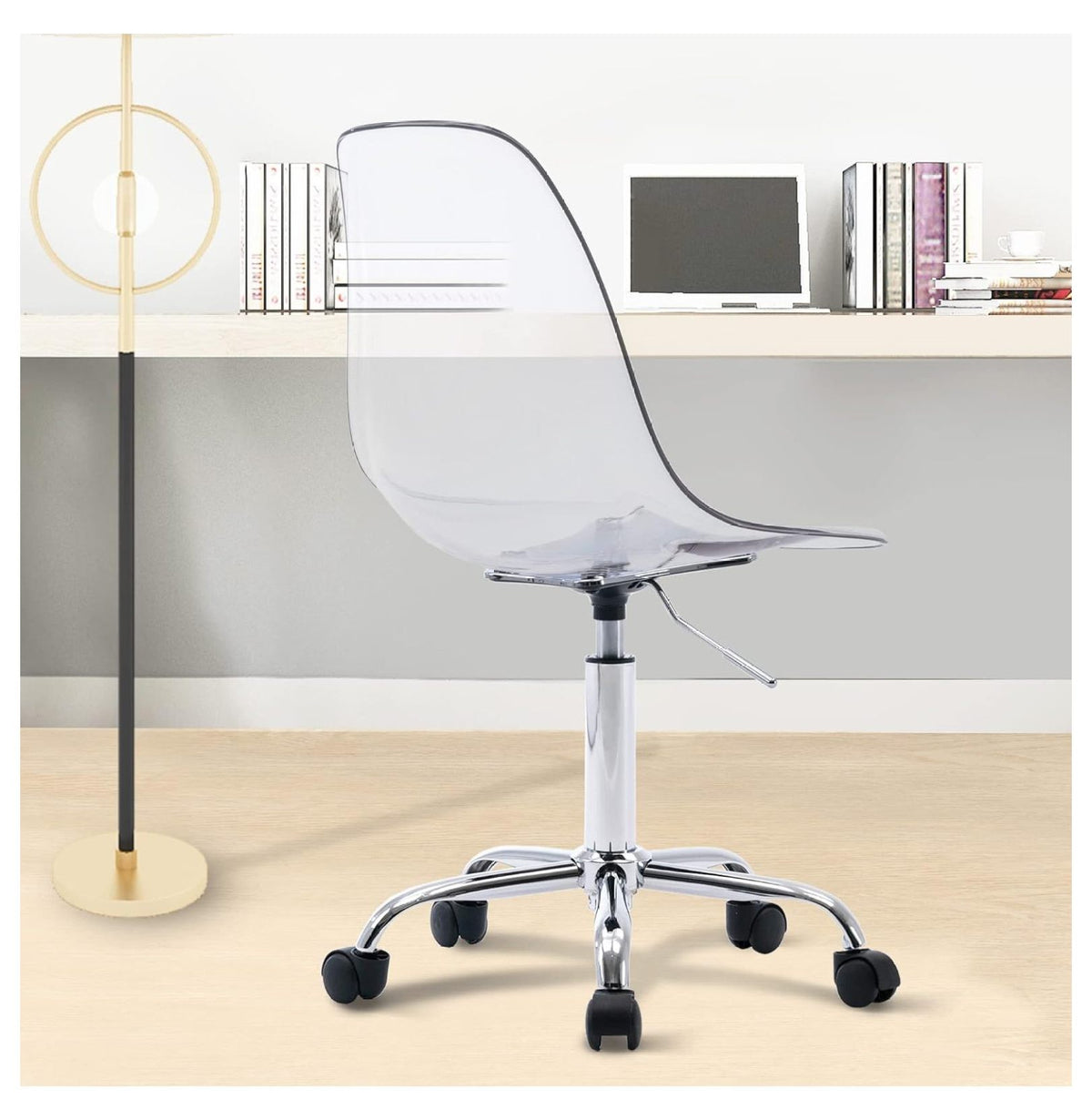 Echoworld Clear Rolling Chair, Armless Desk Chair with Golden Feet Swivel Molded Plastic Shell Adjustable - Product image 17