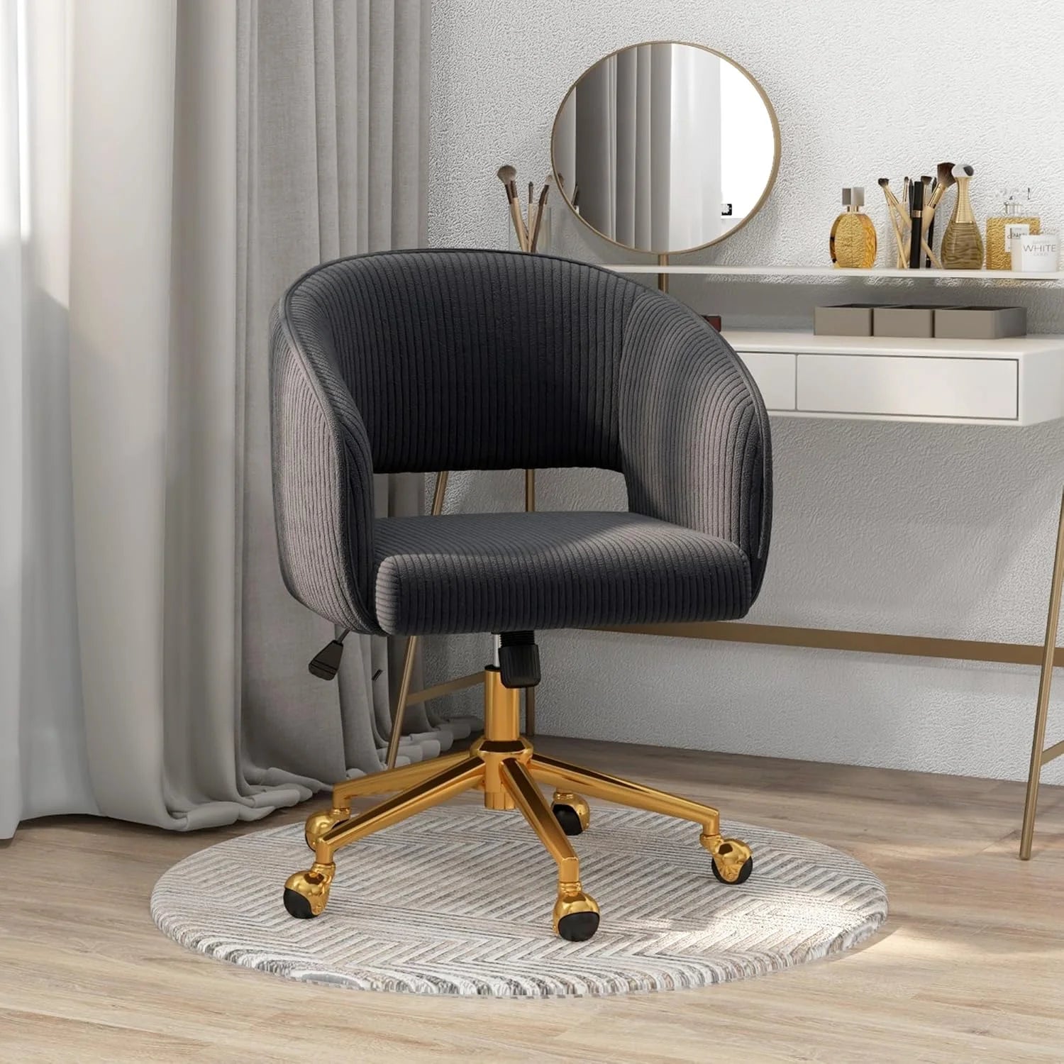 Home Office Swivel Desk Chair, Modern Velvet Vanity Chair, Height Adjustable Armchair with Gold Base - Product image 38