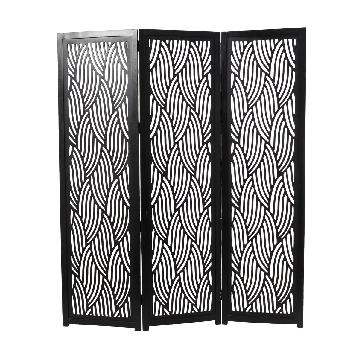 Decmode 60" x 72" Black Mango Wood Abstract Wavy Cutout 3 Panel Room Divider Screen, 1 - Piece - Product image 1