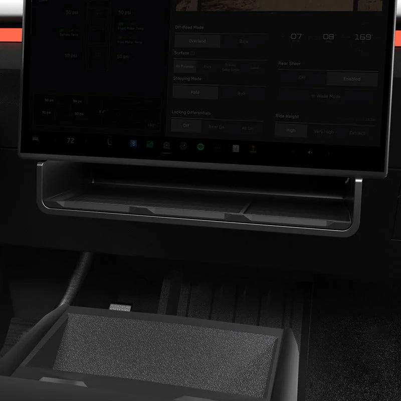 Hidden storage box under the screen for Cybertruck