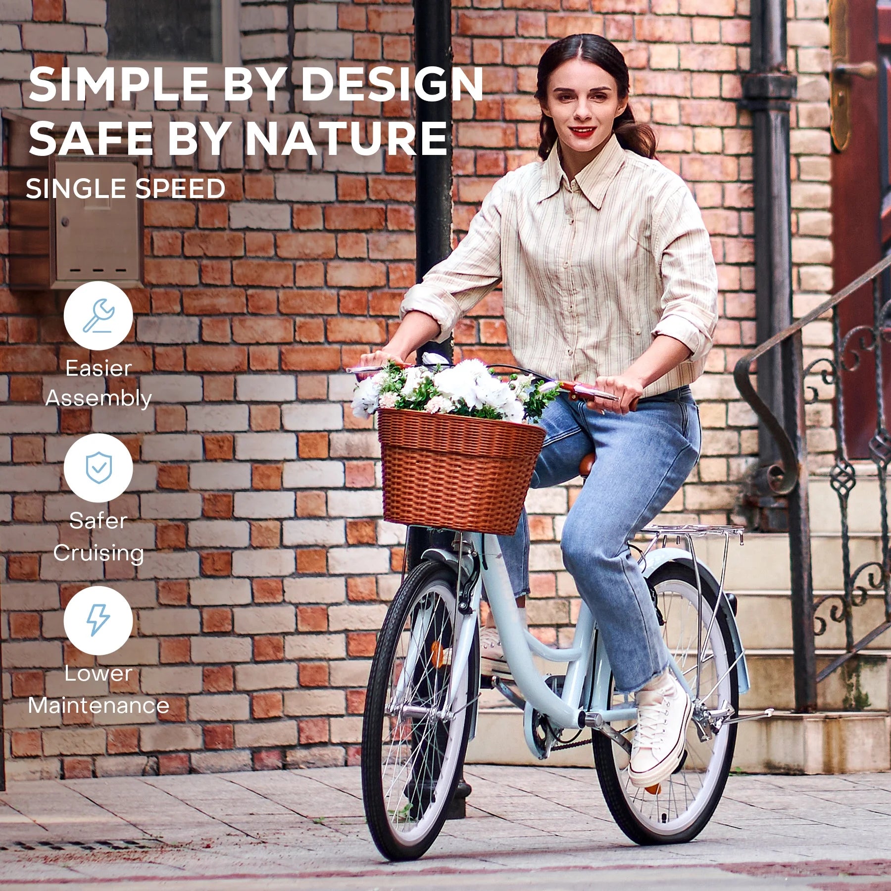 Viribus Women'S Comfort Bike 24 in Beach & City Cruiser Bicycle with Basket Rack White