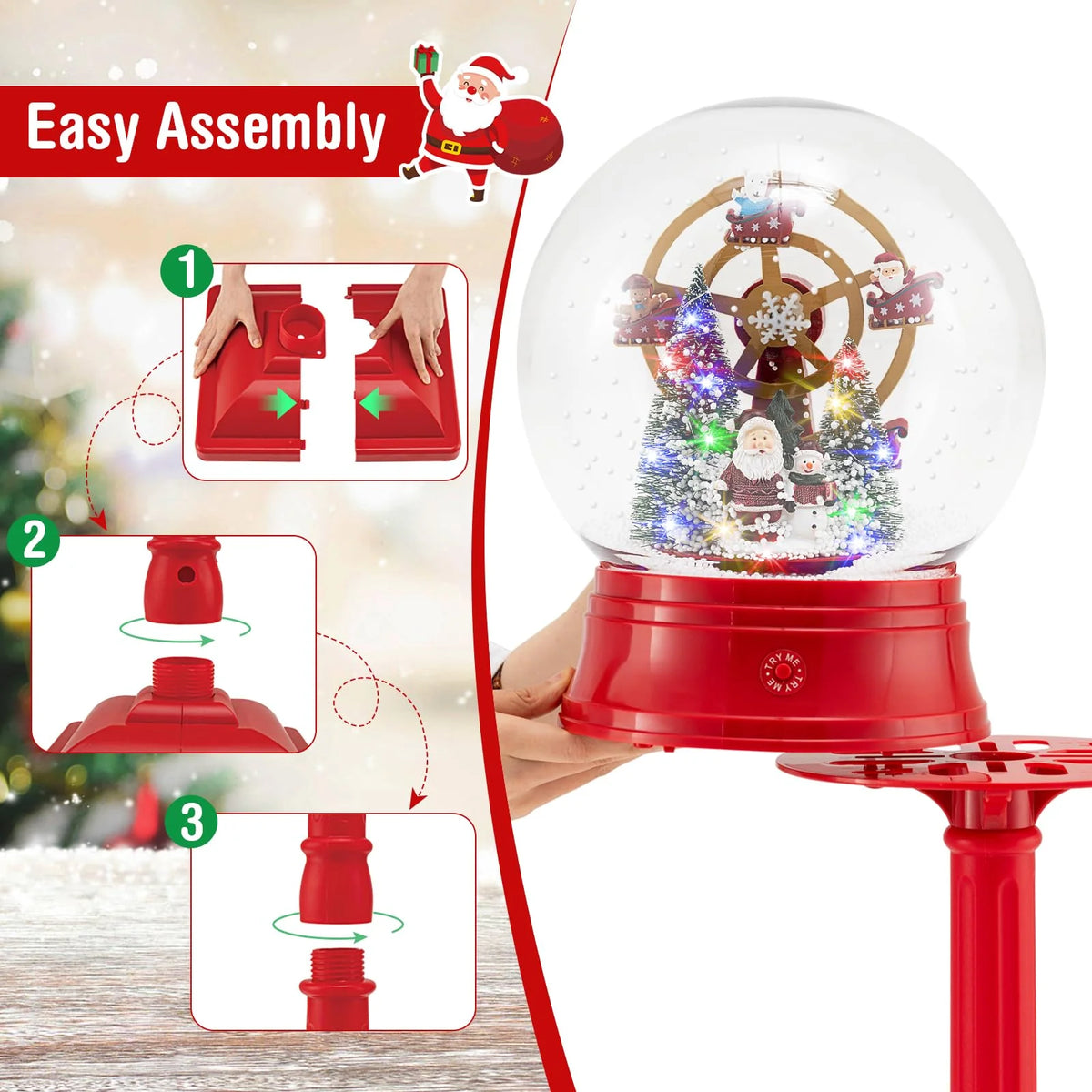 Tangkula 5.3 Ft 2-in-1 Musical Christmas Street Lamp with Falling Snow - Product image 8