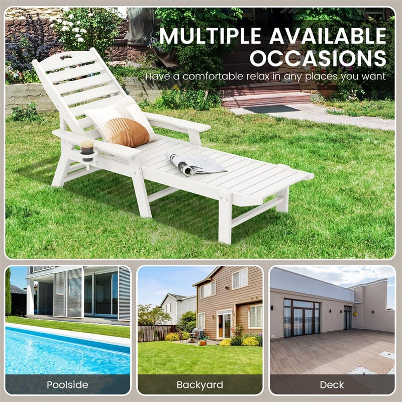 Outdoor Chaise Lounge Chair with 4-Position Backrest & Cup Holder, Weatherproof HDPE Reclining Patio Chair - Product image 9