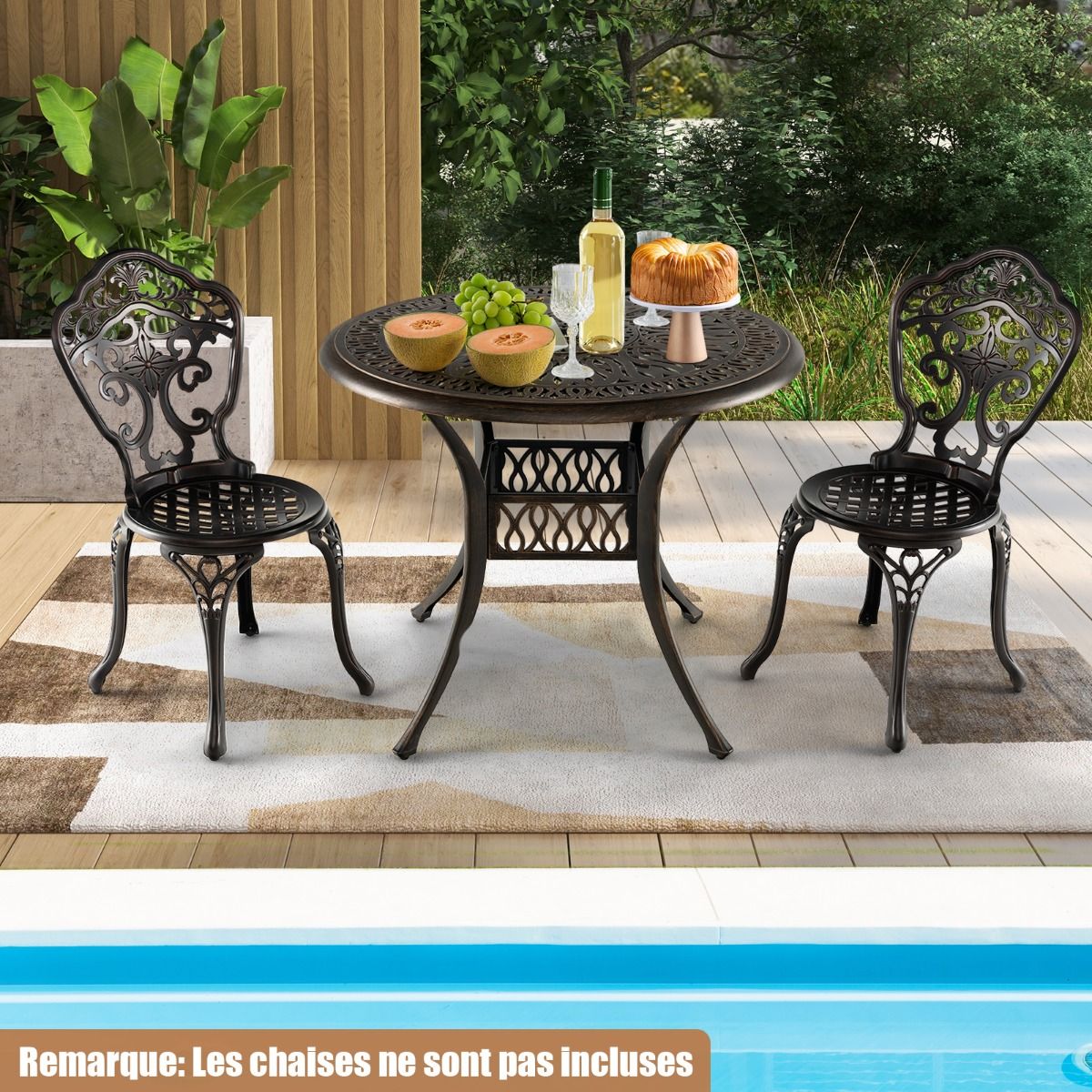 Round Garden Table in Cast Aluminum 90x90x74CM with Hole for 5CM Parasol Outdoor Table with Adjustable Non-Slip Foot -