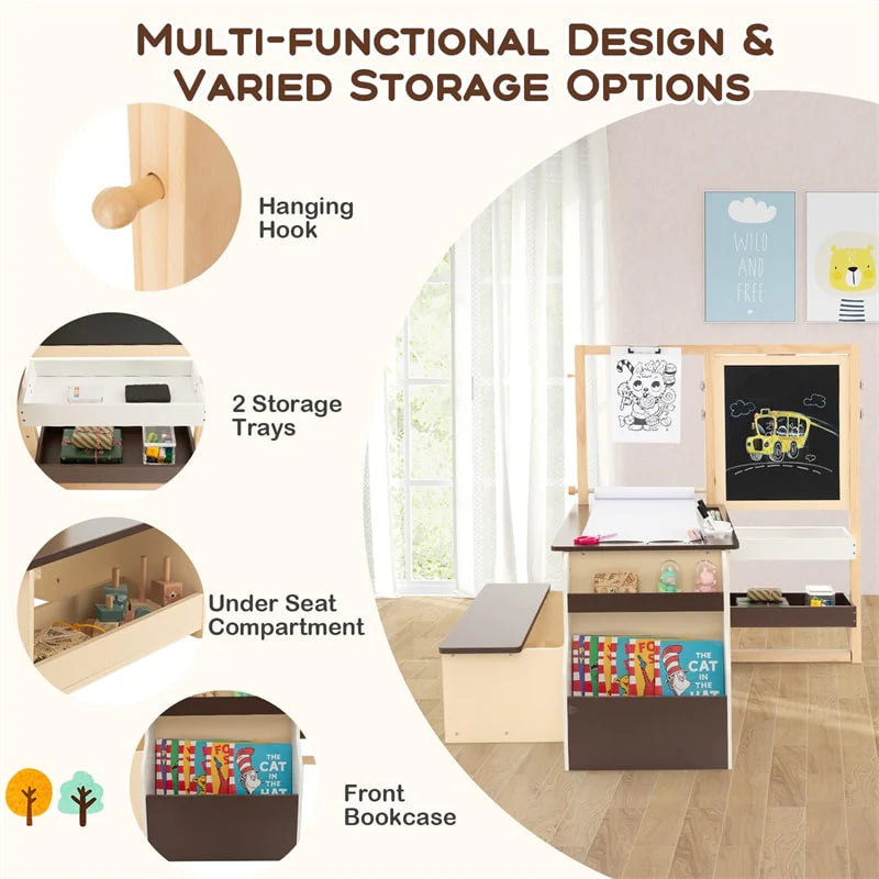 Kids Wooden Art Center Easel with Adjustable Double-Sided Blackboard & Whiteboard, Paper Roll - Product image 6