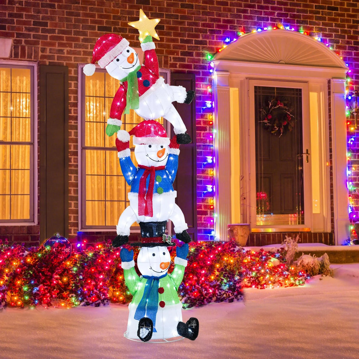 Tangkula 6 FT Lighted Christmas Stacked Snowman Set, Light-up Christmas Decoration with 155 LED Lights - Product image 2