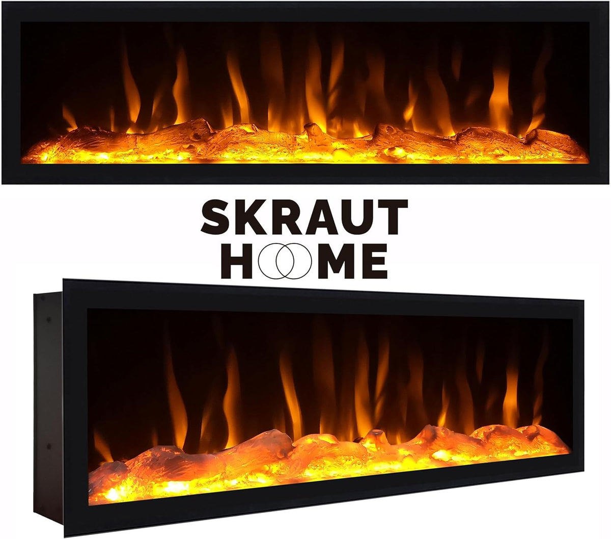 Skraut Home | TV cabinet | TV Bench | Large Storage Space | 210 | for TVs up to 80" | XXL electric fireplace | Suspended, Wall | Modern Style | Black