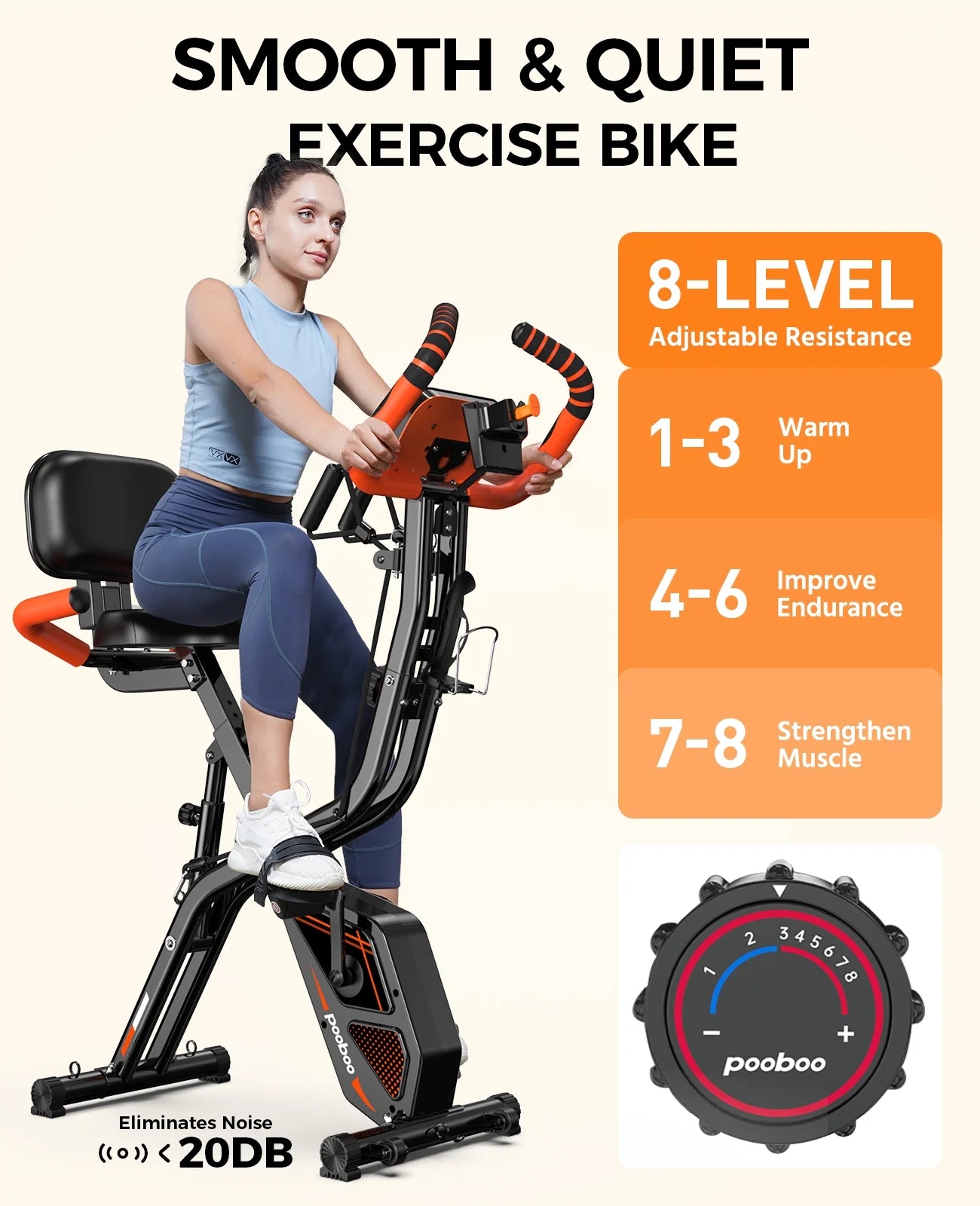 Pooboo 4 - in - 1 Exercise Bike, Foldable Stationary Bike, Tri - Position Indoor Cycling Bike with 8 - Product image 7