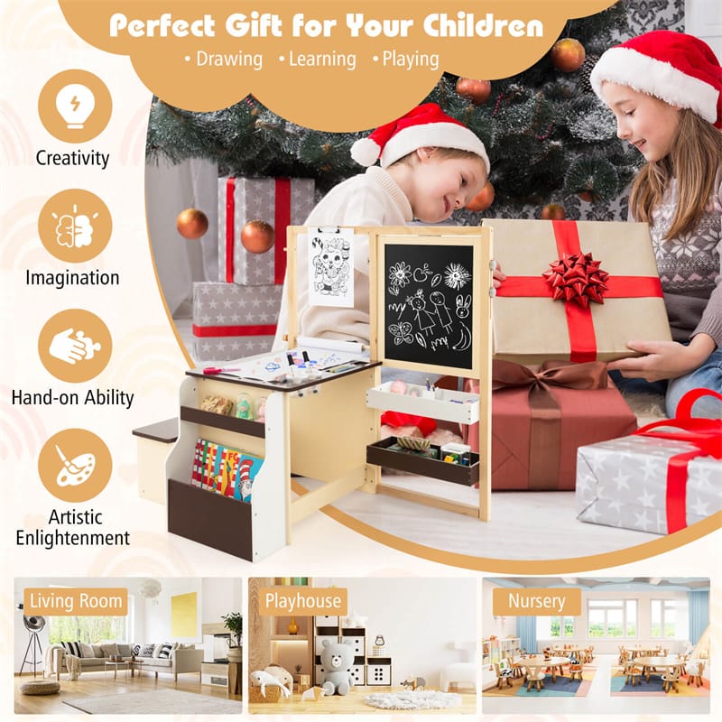 Kids Wooden Art Center Easel with Adjustable Double-Sided Blackboard & Whiteboard, Paper Roll - Product image 9