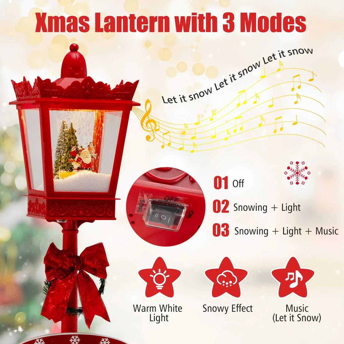 Tangkula 8 ft Musical Christmas Street Light Indoor/Outdoor Lamp Post with Warm White LEDs - Product image 4