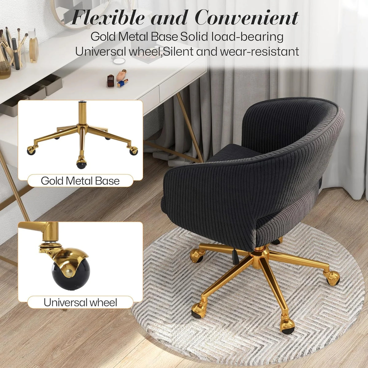 Home Office Swivel Desk Chair, Modern Velvet Vanity Chair, Height Adjustable Armchair with Gold Base - Product image 41