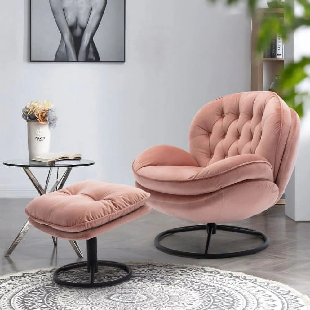 Velvet Swivel Accent Chair with Ottoman Set, Modern Lounge Chair with Footrest and Metal Base Comfy - Product image 14