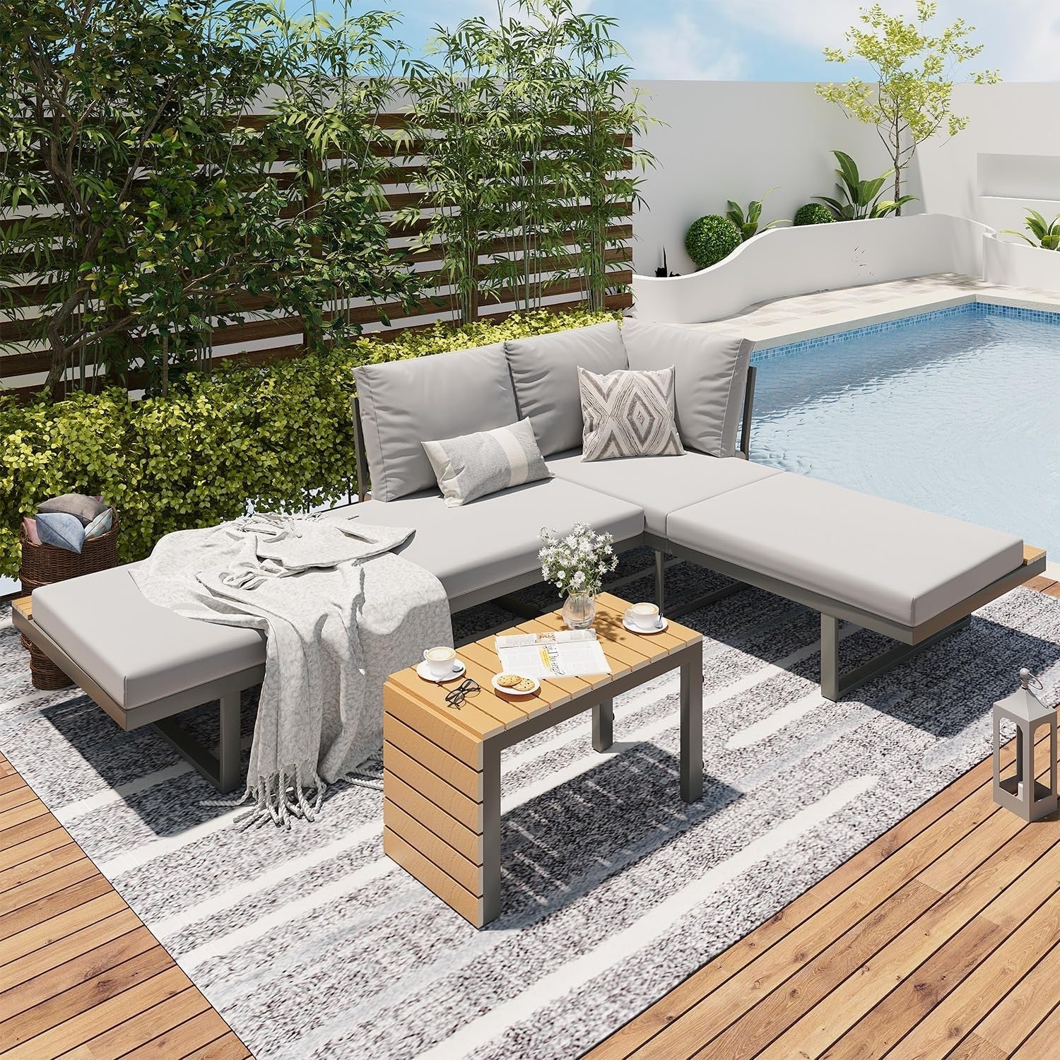 AECOJOY 4 Piece Metal Patio Furniture Set with Waterproof Cover, Convertible Outdoor Daybed with Coffee - Product image 4