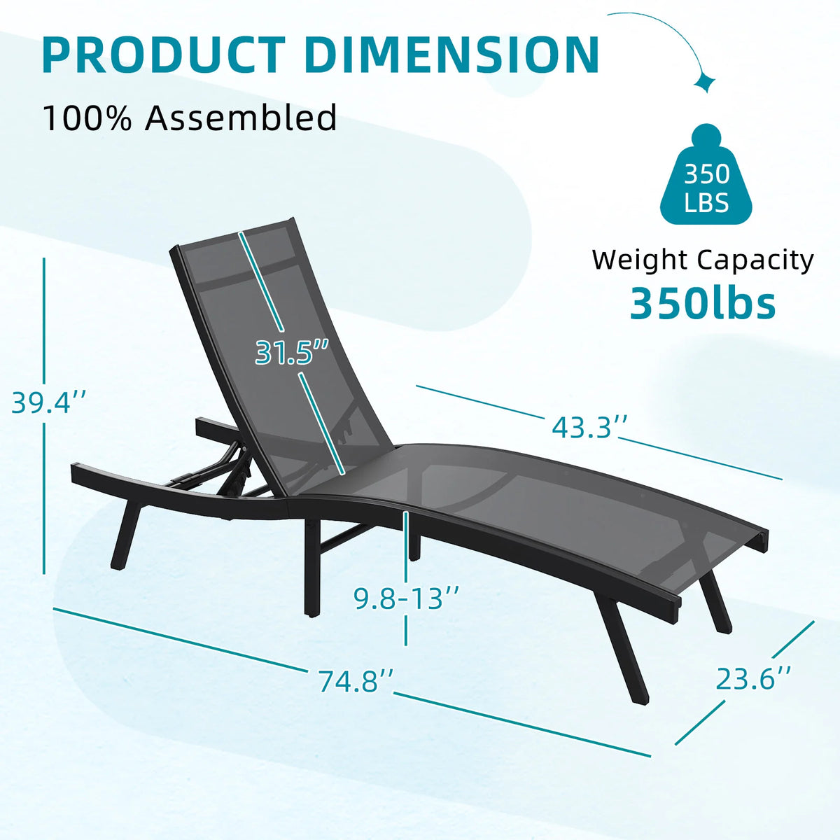 AECOJOY Outdoor Chaise Lounge, All Weather Pool Lounge Chairs Ergonomic Design (Dark Grey, 2 PCs) - Product image 3